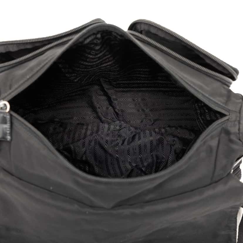 Prada Tessuto Zip Double Buckle Messenger Bag Black Good condition - Model View