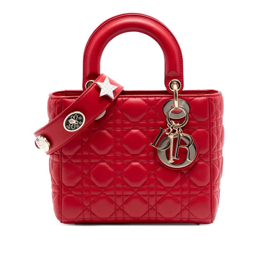 Dior Small Lambskin Cannage My ABCDior Lady Dior Red Leather Very good condition - Front View