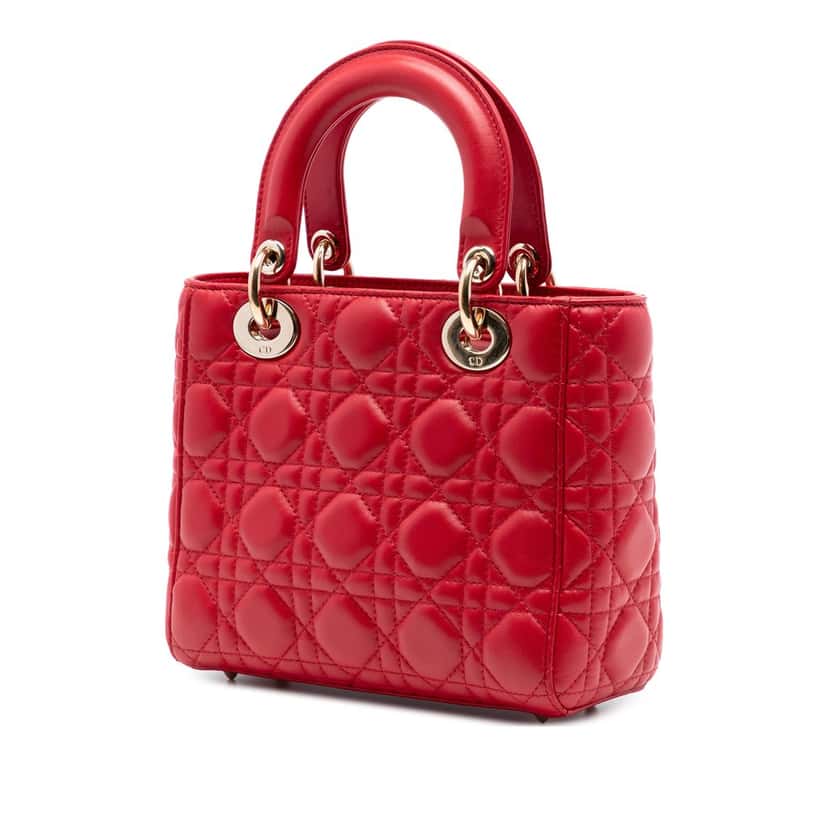 Dior Small Lambskin Cannage My ABCDior Lady Dior Red Leather Very good condition - Back View
