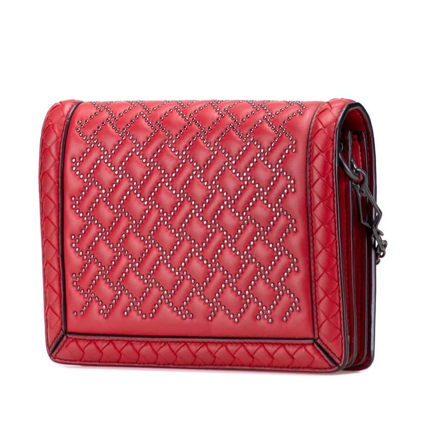 Bottega Veneta Nappa Intrecciato Microstud Montebello Crossbody Red Leather Very good condition - Back View