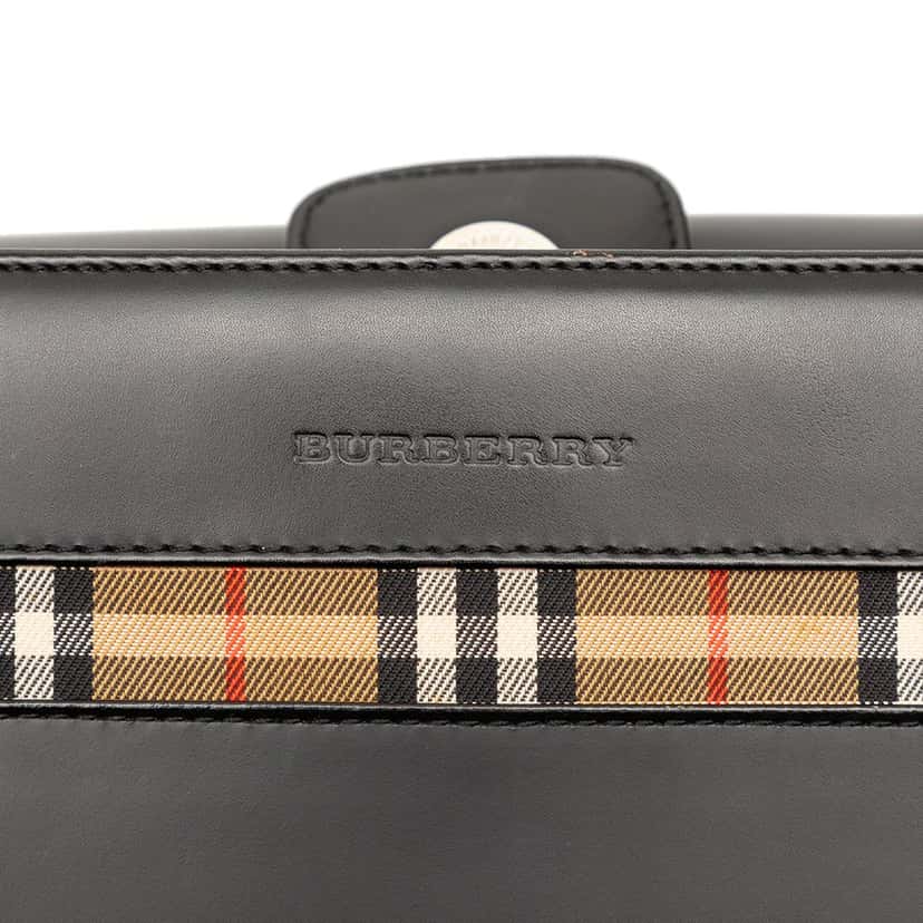 Burberry House Check Trimmed Leather Shoulder Bag Black Leather Very good condition - Box View