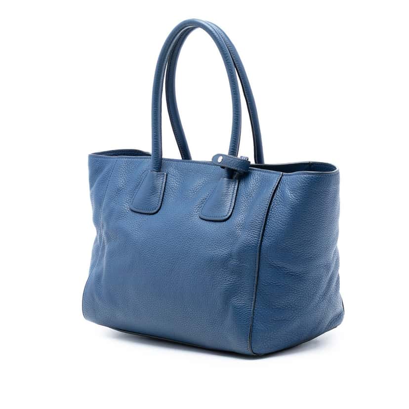 Prada Vitello Daino Front Pocket Open Convertible Tote Blue Leather Very good condition - Back View