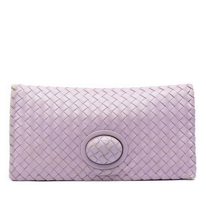Bottega Veneta Nappa Intrecciato Turn Lock Clutch Purple Leather Very good condition - Front View