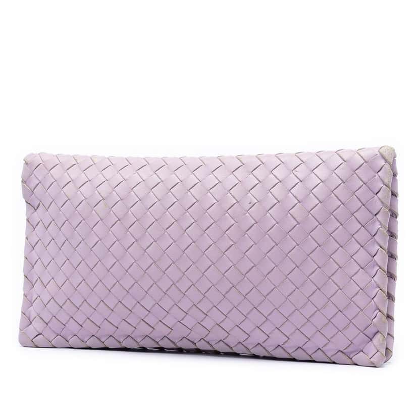 Bottega Veneta Nappa Intrecciato Turn Lock Clutch Purple Leather Very good condition - Back View