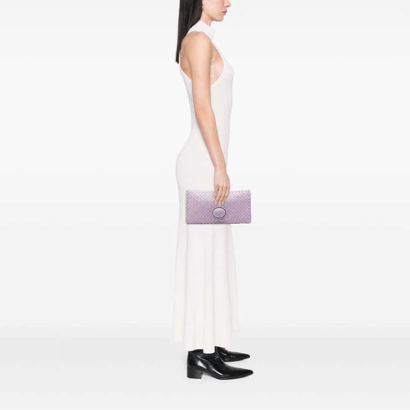 Bottega Veneta Nappa Intrecciato Turn Lock Clutch Purple Leather Very good condition - Box View