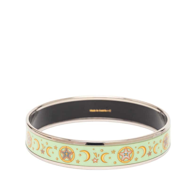 Hermès Narrow Enamel Moon and Stars Bangle 70 Green Very good condition - Inside View