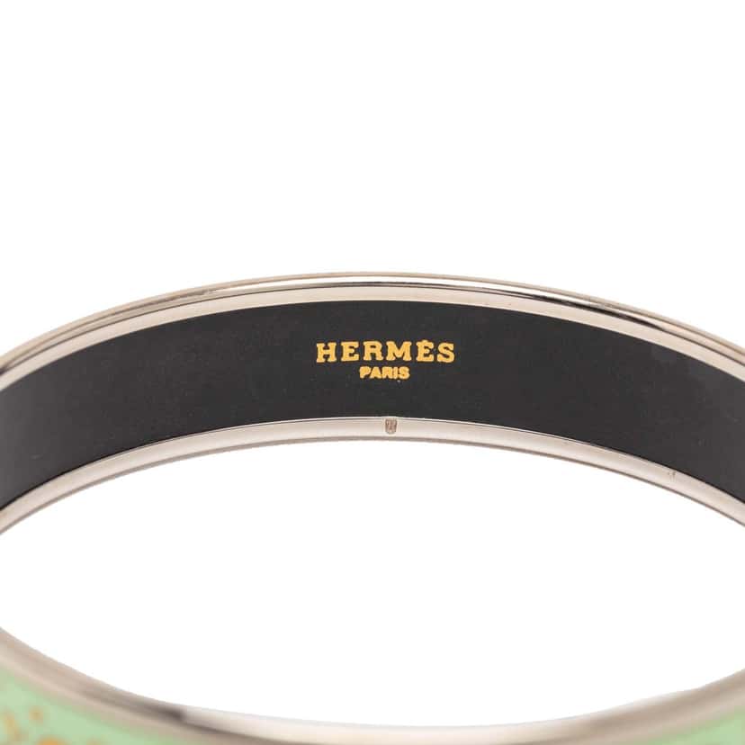 Hermès Narrow Enamel Moon and Stars Bangle 70 Green Very good condition - Box View