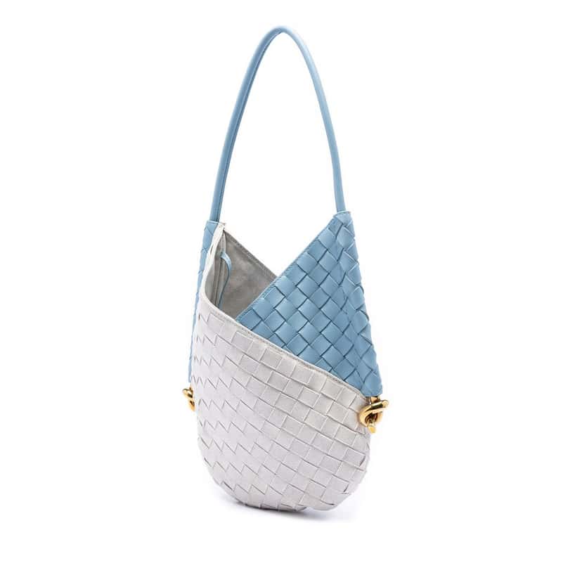 Bottega Veneta Small Nappa and Canvas Intrecciato Solstice Shoulder Bag Blue Leather Good condition - Back View