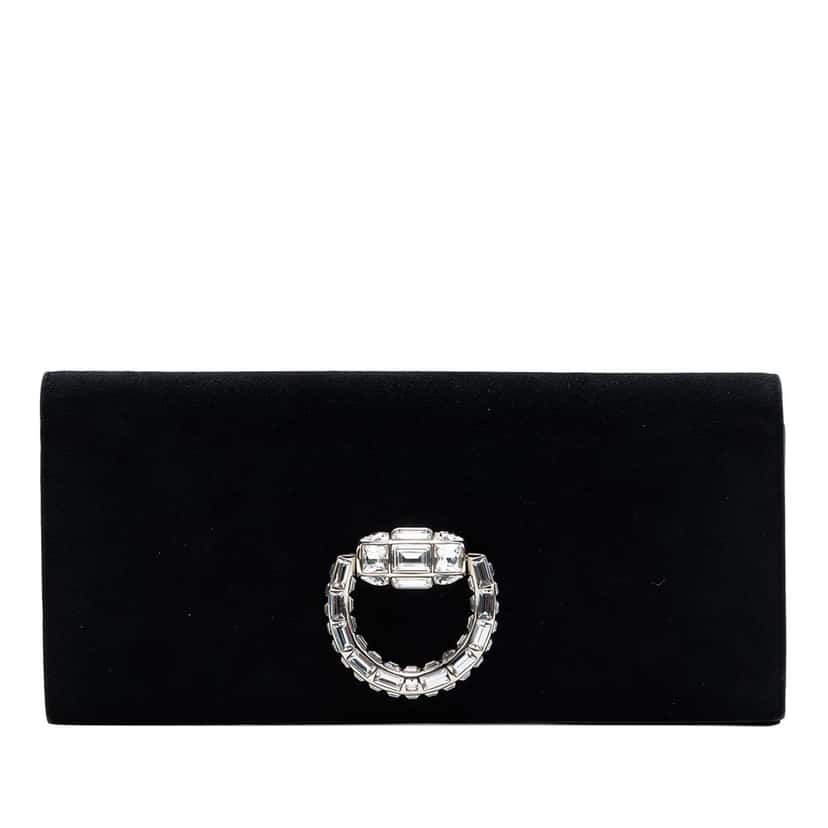 Gucci Suede Broadway Crystal Clutch Black Leather Very good condition - Front View