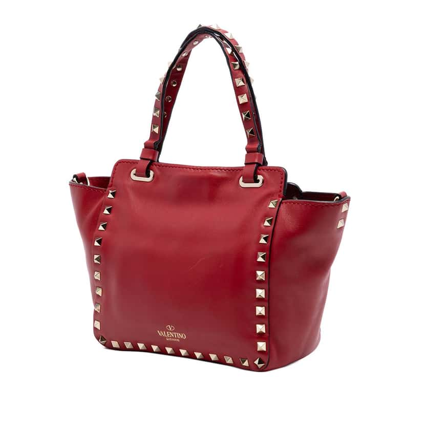 Valentino Mini Leather Rockstud Satchel Red Leather Very good condition - Back View
