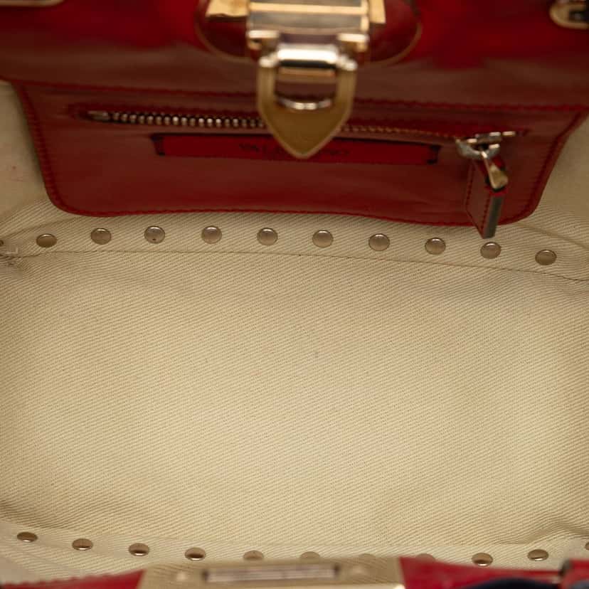 Valentino Mini Leather Rockstud Satchel Red Leather Very good condition - Model View