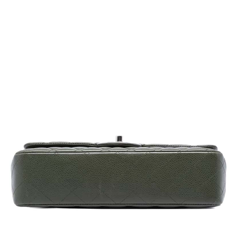 Chanel Medium Classic Caviar Double Flap Green Leather Very good condition - Inside View