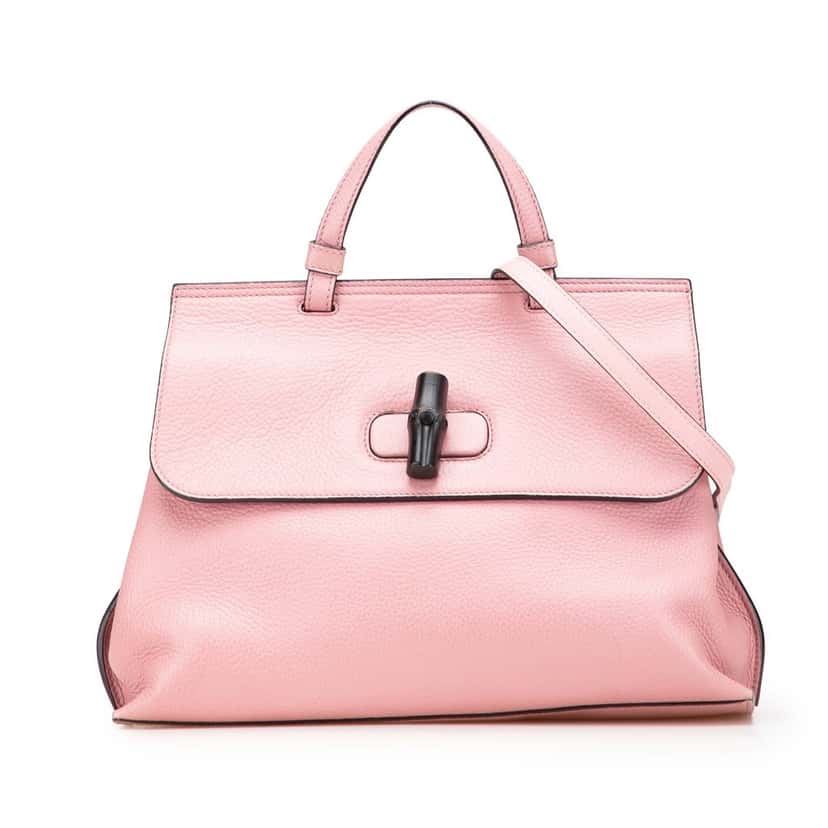 Gucci Medium Leather Bamboo Daily Satchel Pink Leather Very good condition - Front View