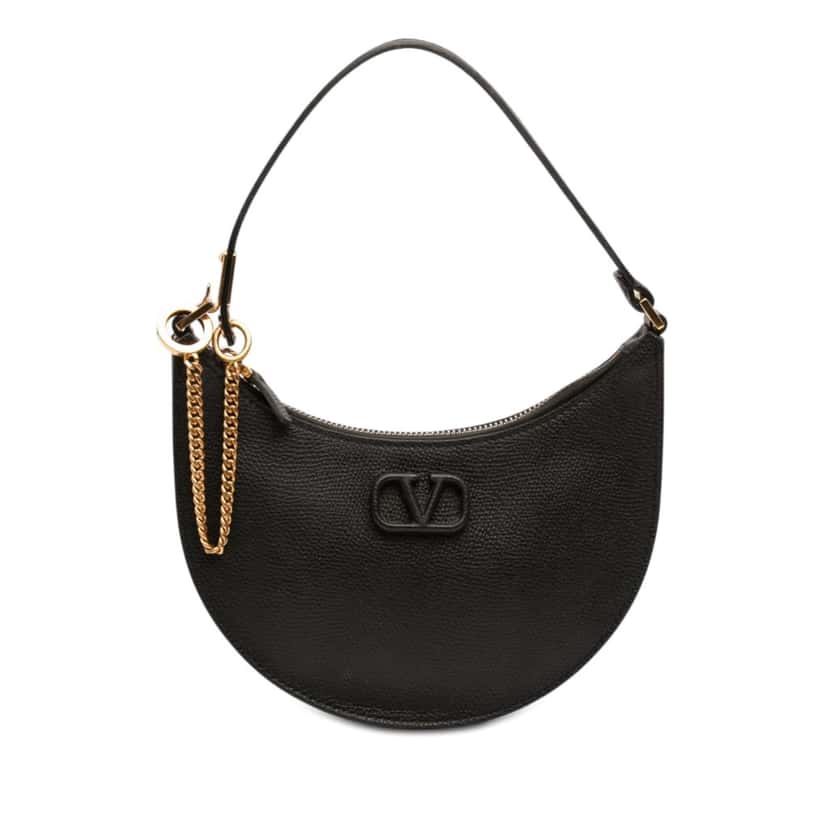 Valentino Mini Grainy Calfskin VLogo Hobo Black Leather Very good condition - Front View
