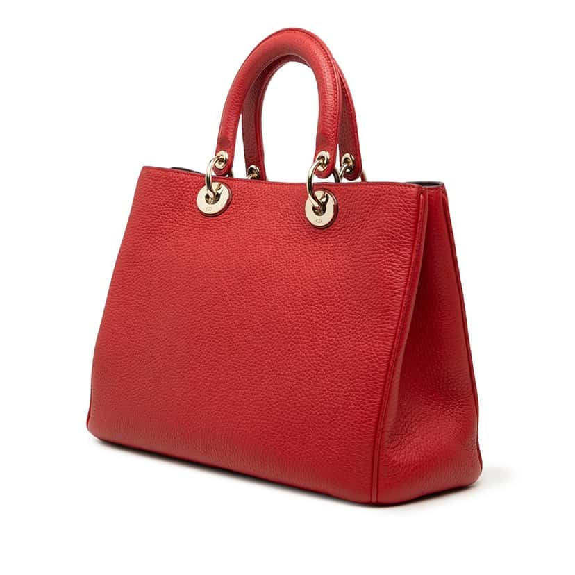 Dior Medium Pebbled Calfskin Diorissimo Satchel Red Leather Very good condition - Back View
