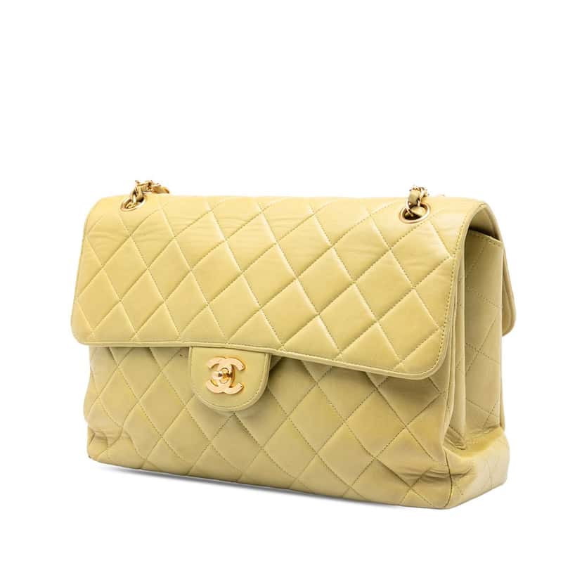 Chanel Jumbo Quilted Lambskin Double Sided Flap Yellow Leather Very good condition - Back View