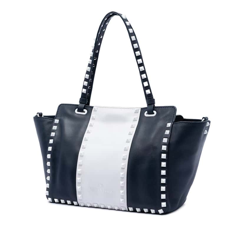 Valentino Small Bicolor Leather Rockstud Double Handle Tote Blue Leather Very good condition - Back View