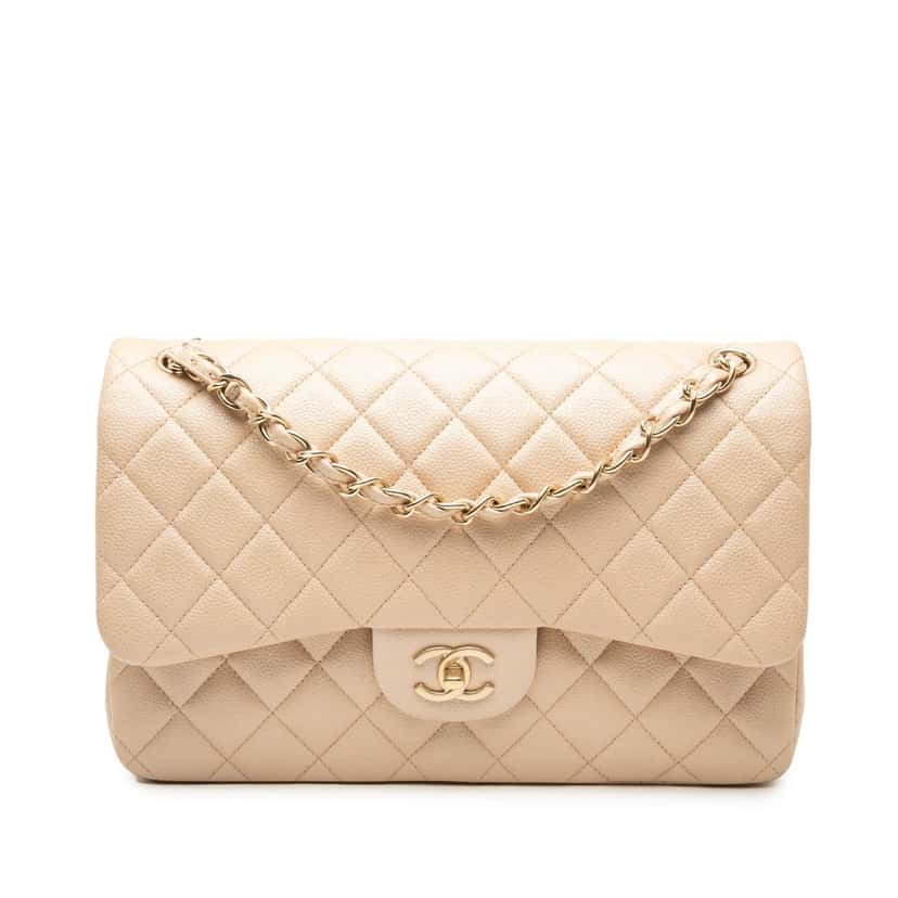 Chanel Jumbo Classic Caviar Double Flap Beige Leather Very good condition - Front View
