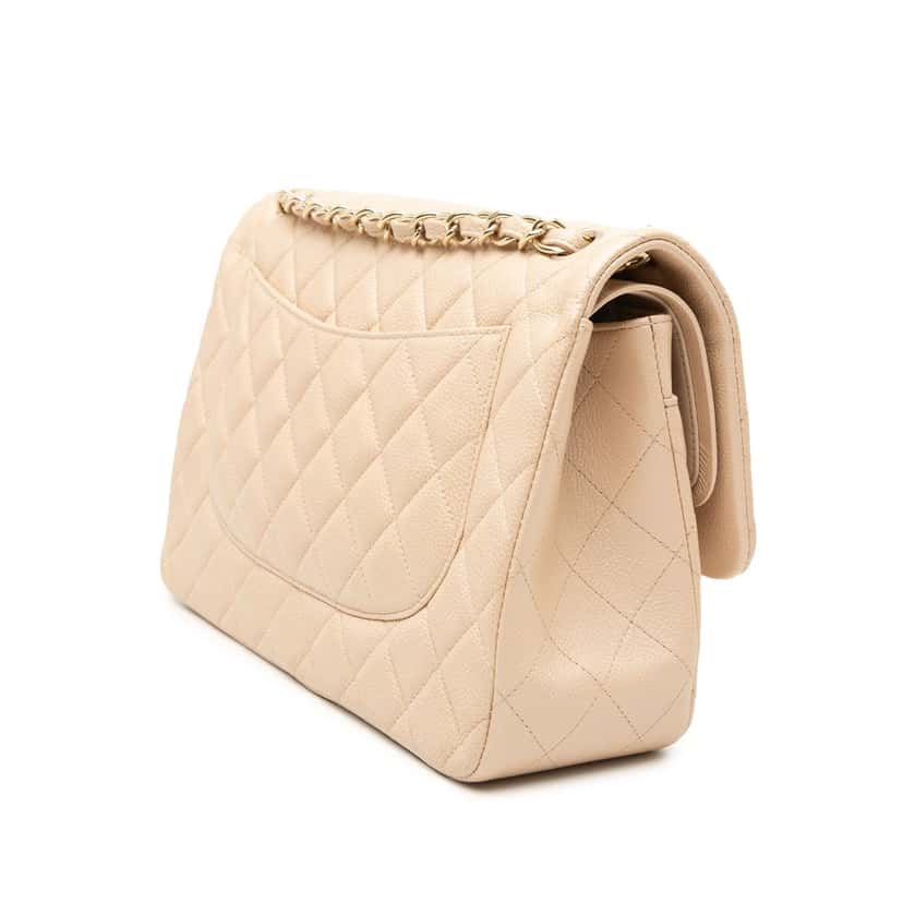Chanel Jumbo Classic Caviar Double Flap Beige Leather Very good condition - Back View