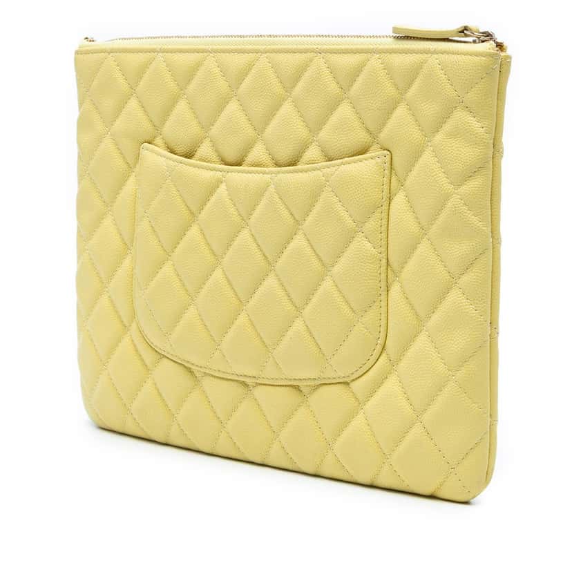 Chanel Medium Quilted Caviar O Case Clutch Yellow Leather Good condition - Back View