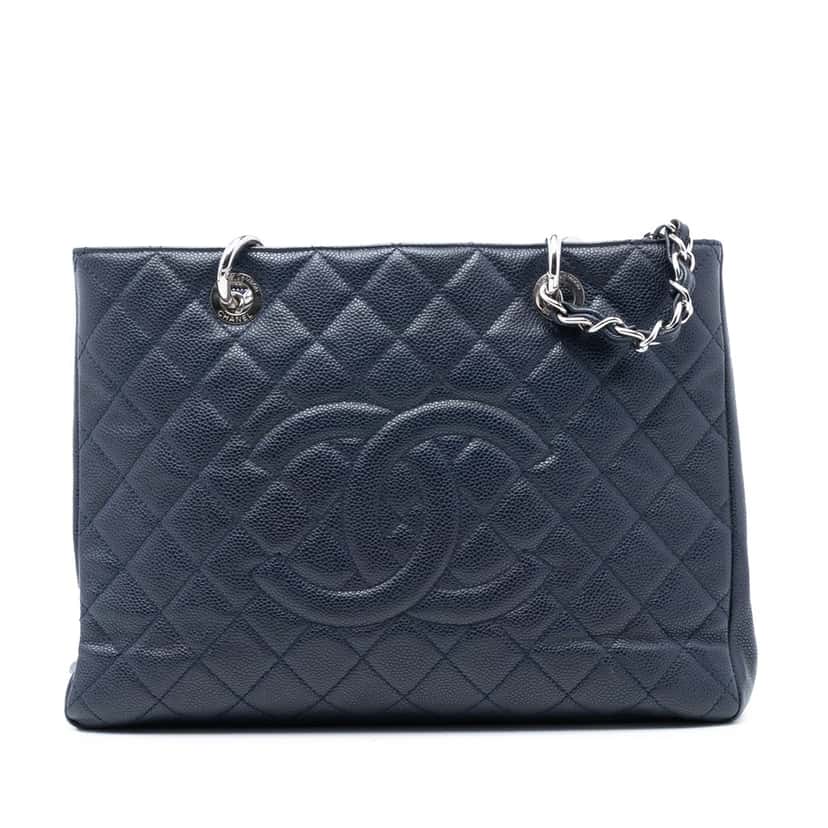 Chanel Caviar Grand Shopping Tote Blue Leather Very good condition - Front View