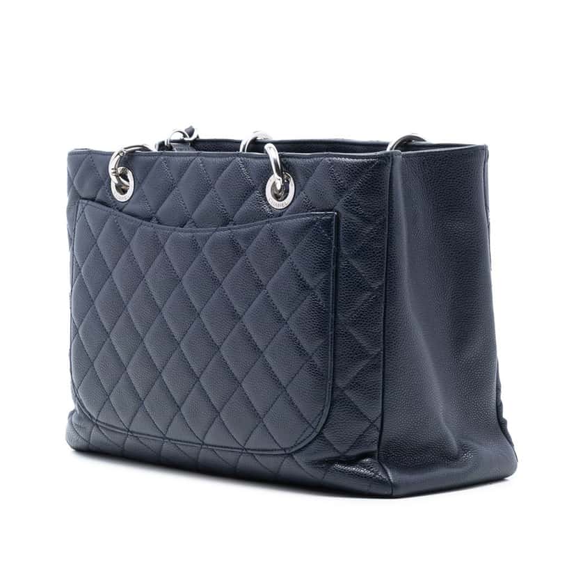 Chanel Caviar Grand Shopping Tote Blue Leather Very good condition - Back View