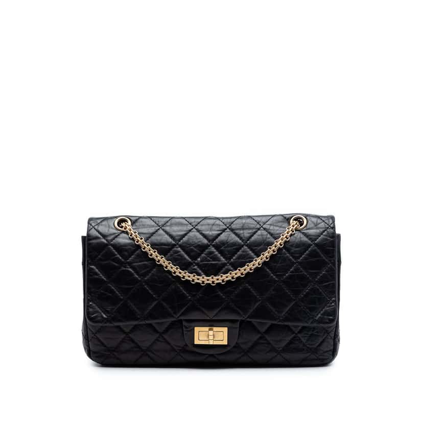 Chanel Quilted Aged Calfskin Reissue 2.55 Double Flap 227 Black Leather Very good condition - Front View