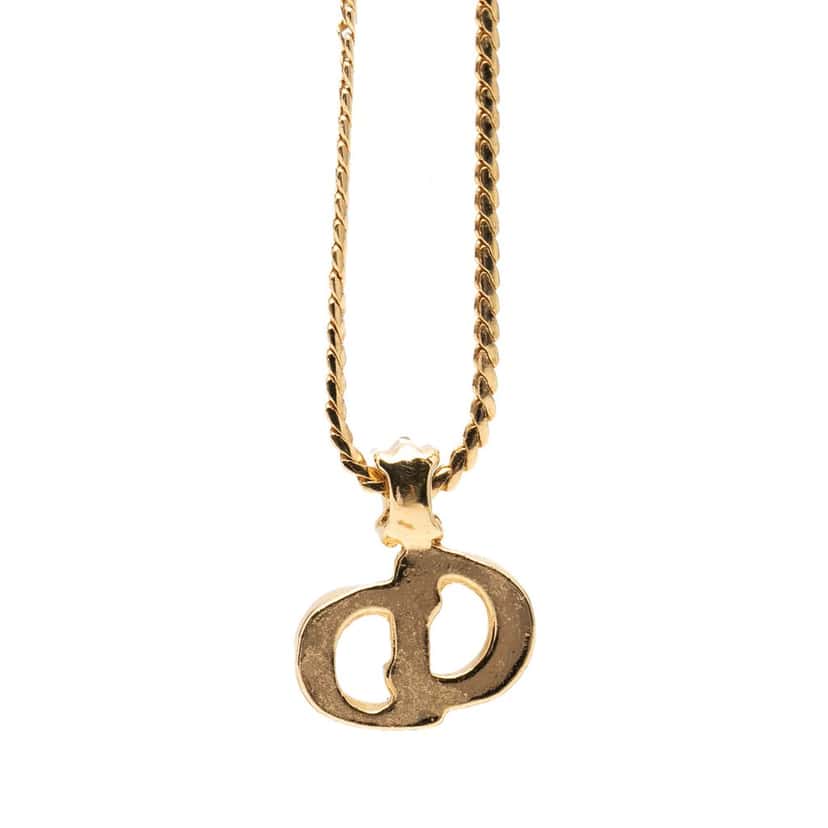 Dior Gold Plated Strass CD Logo Pendant Necklace Gold Metal Very good condition - Back View