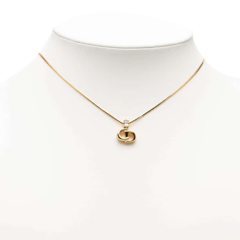 Dior Gold Plated Strass CD Logo Pendant Necklace Gold Metal Very good condition - Box View