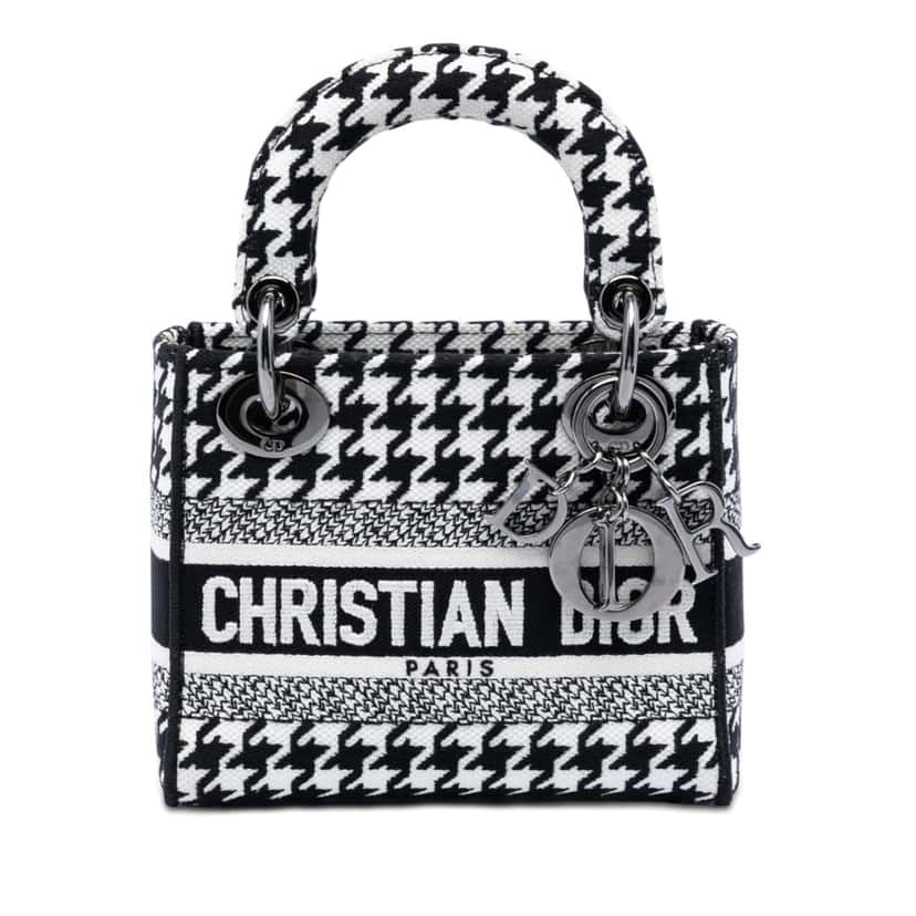 Dior Mini Embroidered Canvas Houndstooth Lady D Lite White Very good condition - Front View
