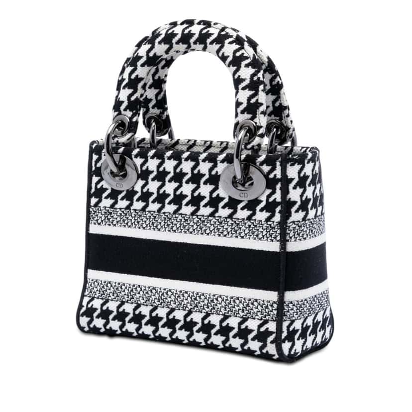 Dior Mini Embroidered Canvas Houndstooth Lady D Lite White Very good condition - Back View