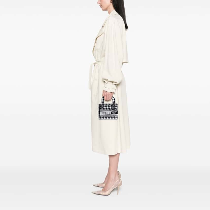 Dior Mini Embroidered Canvas Houndstooth Lady D Lite White Very good condition - Box View