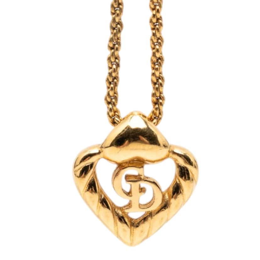 Dior Gold Plated CD Logo Heart Pendant Necklace Gold Metal Very good condition - Back View