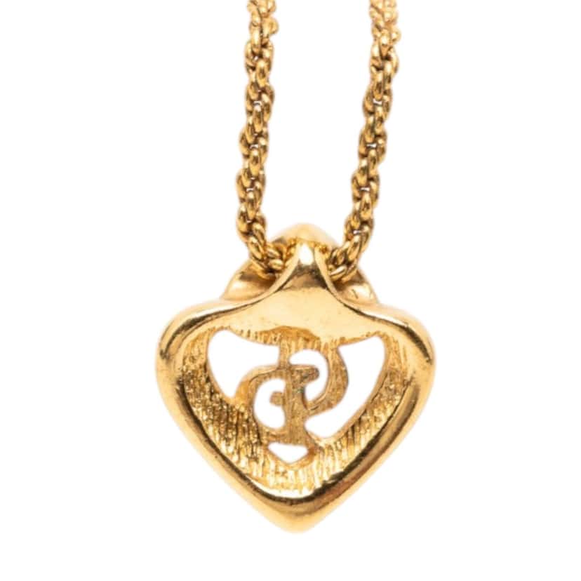 Dior Gold Plated CD Logo Heart Pendant Necklace Gold Metal Very good condition - Inside View