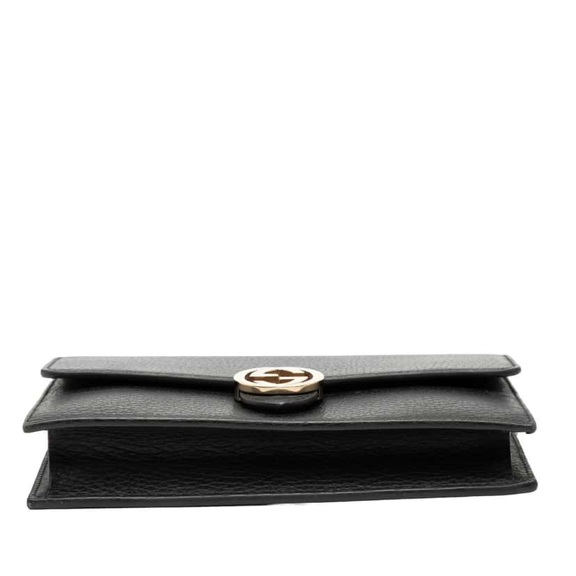 Gucci Leather Interlocking G Dollar Wallet on Chain Black Leather Very good condition - Inside View