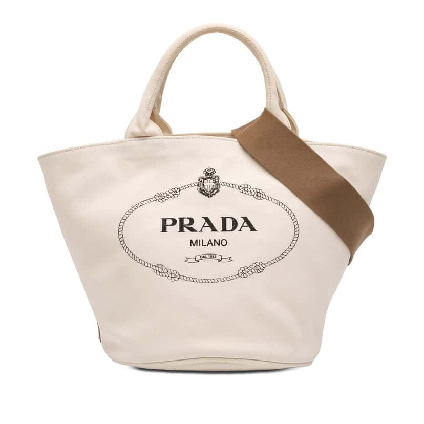 Prada Small Canvas Canapa Shopping Tote White Very good condition - Front View