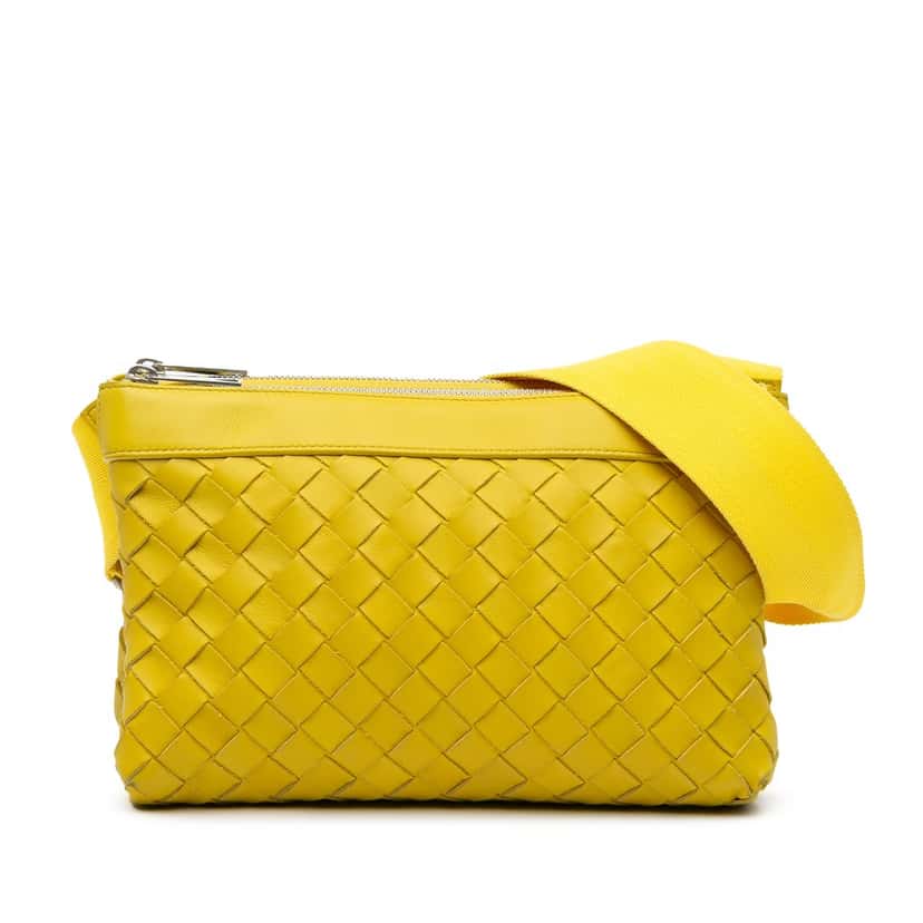 Bottega Veneta Nappa Intrecciato Duo Crossbody Yellow Leather Very good condition - Front View