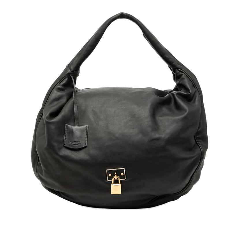 LOEWE Leather Padlock Calle Hobo Black Leather Very good condition - Front View