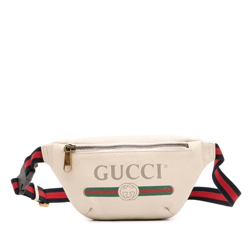 Gucci Small Grained Calfskin Logo Belt Bag White Leather Very good condition - Front View