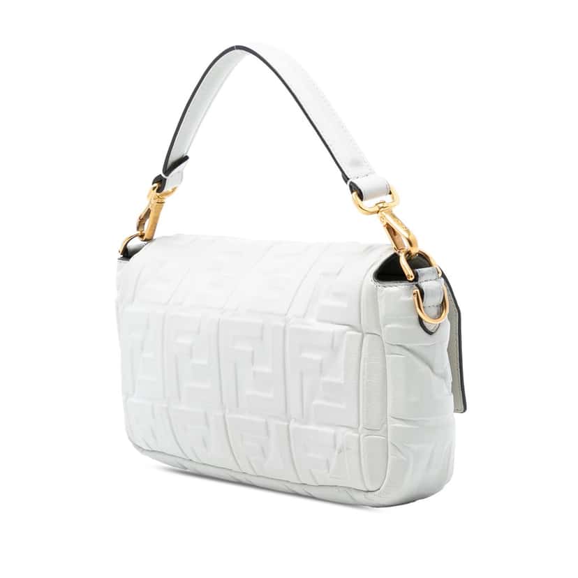 Fendi Zucca Embossed Leather Baguette Satchel White Leather Very good condition - Back View