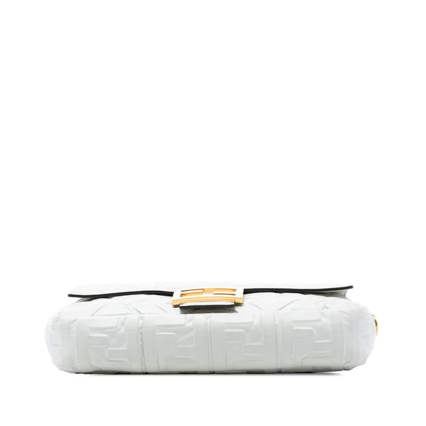 Fendi Zucca Embossed Leather Baguette Satchel White Leather Very good condition - Inside View