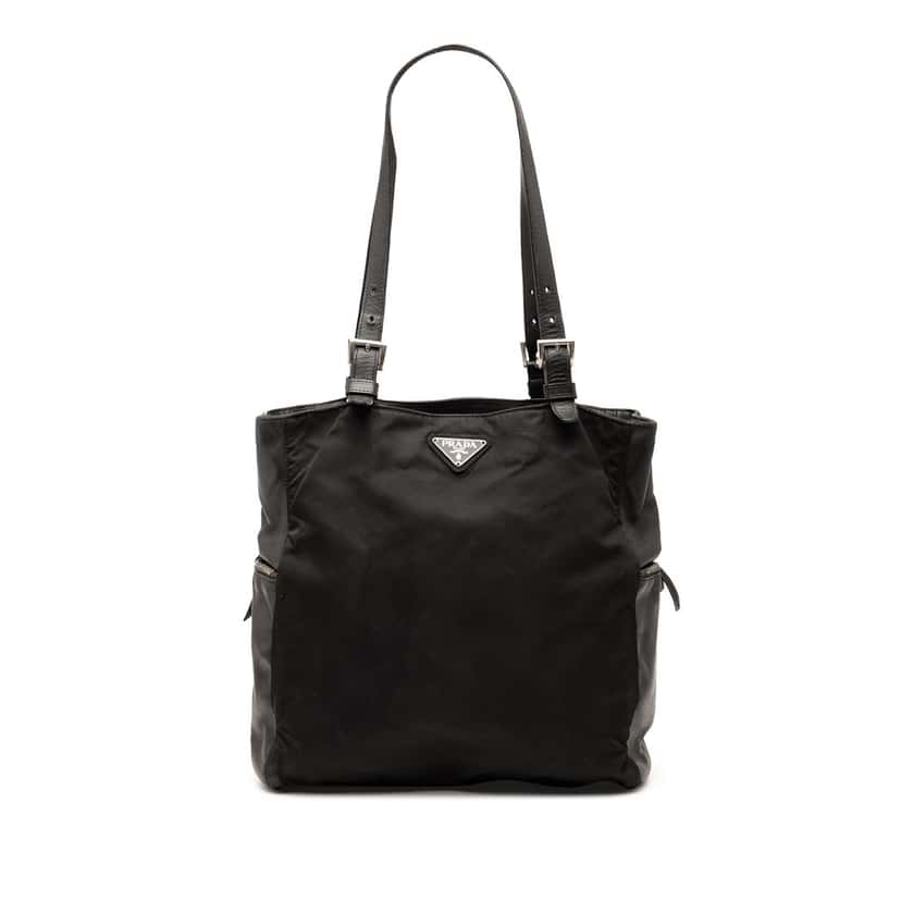 Prada Vitello Trimmed Tessuto Pockets Tote Black Good condition - Front View
