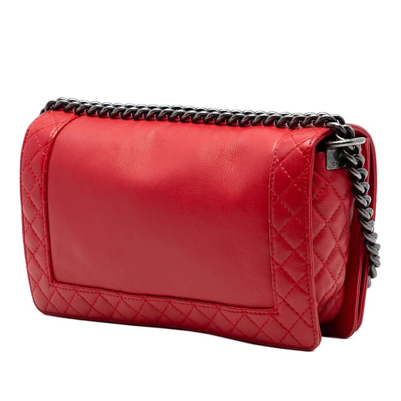 Chanel Old Medium Calfskin Boy Reverso Flap Red Leather Very good condition - Back View