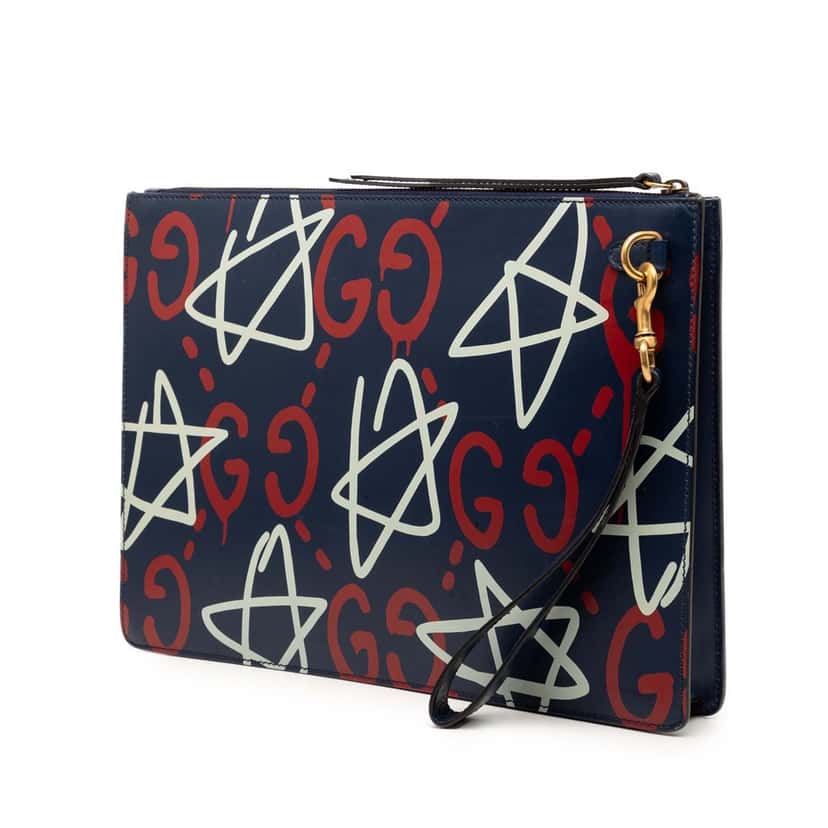 Gucci Calfskin Gucci Ghost Clutch Blue Leather Very good condition - Back View