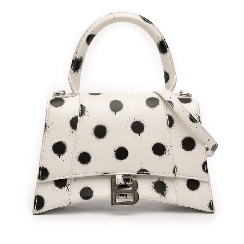 Balenciaga Small Smooth Calfskin Sprayed Polka Dot Hourglass Satchel White Leather Very good condition - Front View