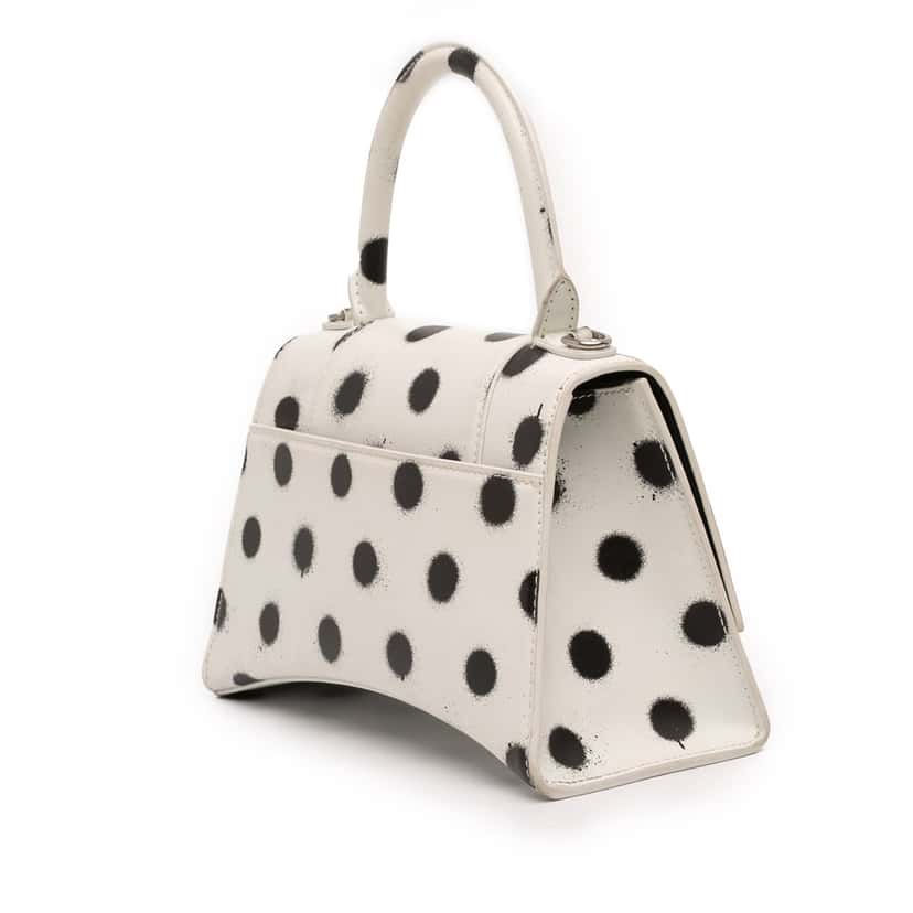 Balenciaga Small Smooth Calfskin Sprayed Polka Dot Hourglass Satchel White Leather Very good condition - Back View