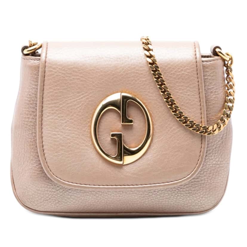 Gucci Small Metallic Pebbled Calfskin 1973 Chain Crossbody Brown Leather Very good condition - Front View