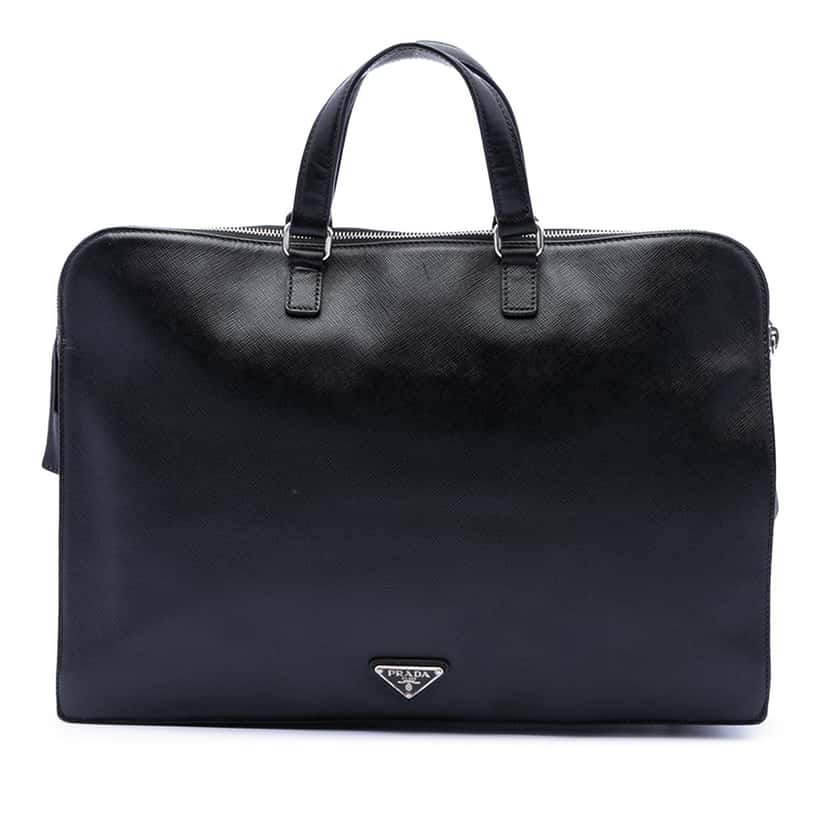 Prada Saffiano Business Bag Black Leather Very good condition - Front View