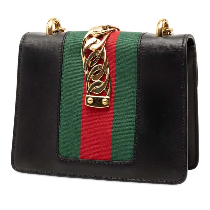 Gucci Mini Leather Web Sylvie Chain Crossbody Black Leather Very good condition - Back View