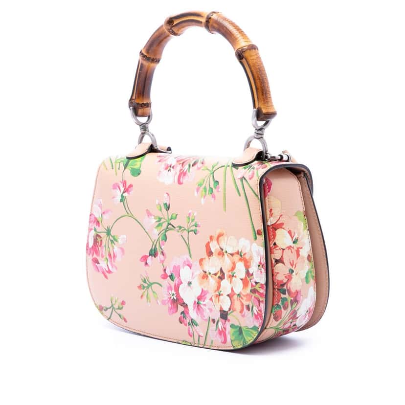 Gucci Medium Calfskin Blooms Bamboo Top Handle Bag Pink Leather Very good condition - Back View